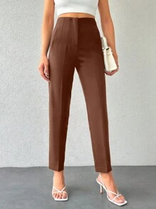 EURMUSE Frenchy Solid Colored Ruched Tapered Pants - Chocolate Brown - View 3