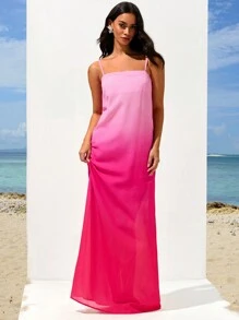 Opulessa Valentine's Day Ombre Print Vacation Spaghetti Strap Long Dress For Women Beach