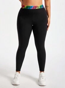 Gameset SHEIN Sport Plus Size Women Sports Leggings, Casual Athletic Yoga Workout Pants - Black - View 5