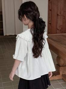 Dazy Kids Tween Girl' Plain Lace Trim Short Sleeve Casual Blouse,Girls Summer Outfits,Back To School Clothes