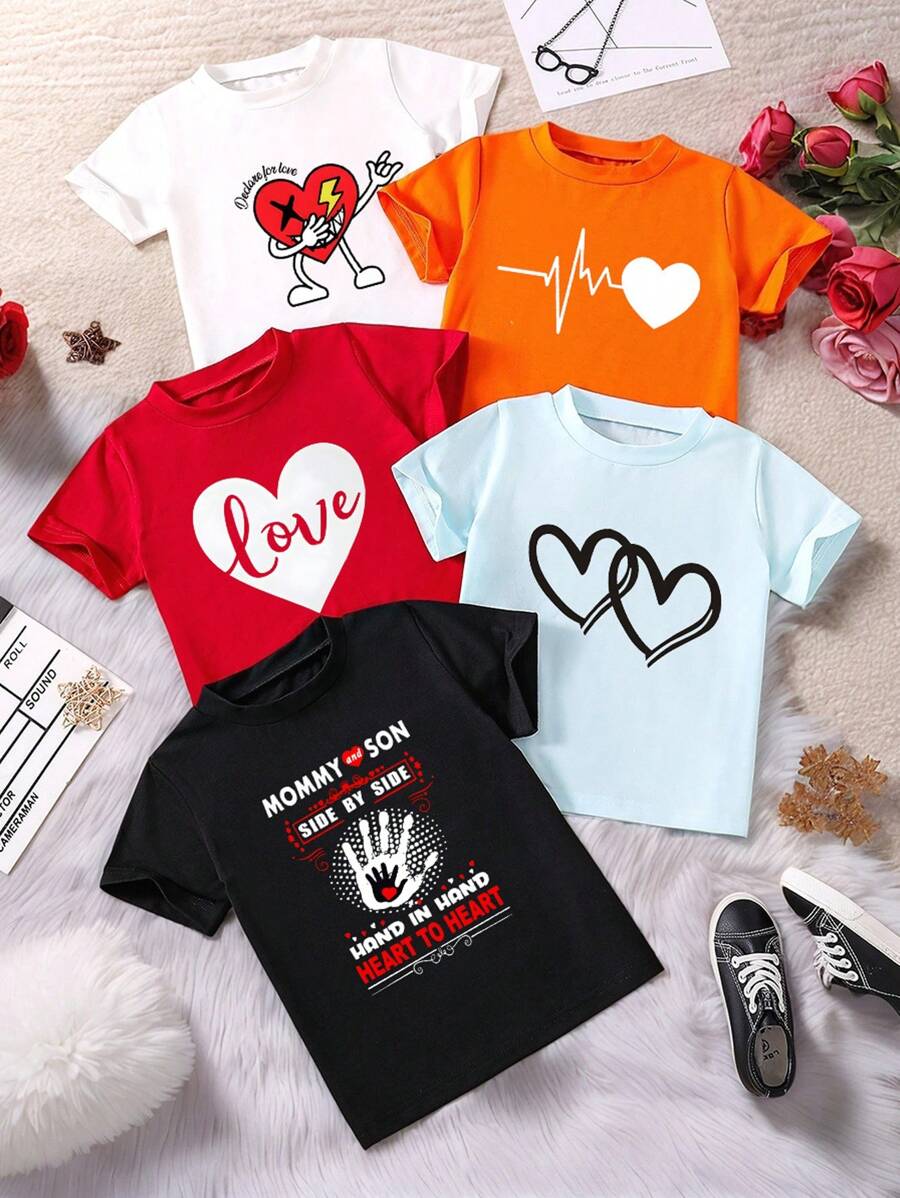 Young Boys Series Fashion Graphic Print Comfortable Casual Home Round Neck All-Match T-Shirt For Summer For Valentine's Day