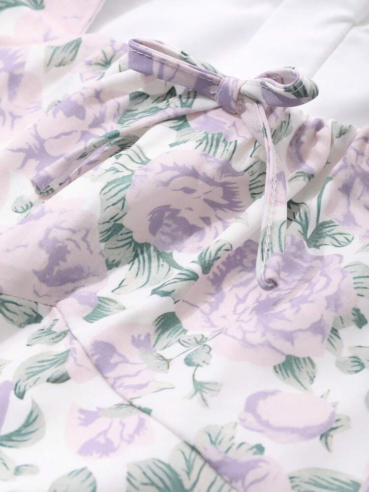 Young Girl Girls Floral Print Square Neck Short Sleeve Woven Summer Dress Vacation Easter