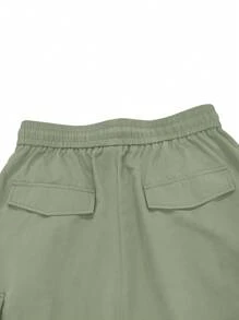 Chillumni Loose Fit Men's Cargo Pants With Flap Pocket On Side - Green - View 7