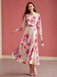 MOTF PREMIUM FLORAL PRINT FAUX PEAR BEADED BLOUSE,VALENTINE'S DAY,SPRING/SUMMER - Multicolor - View 4