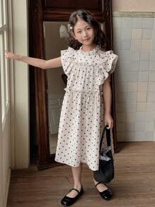 DAZY Casual mouwloze jurk met ruches aan de zoom en allover print voor meisjes, zomeroutfits voor meisjes, kleding voor terug naar school