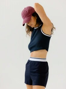 Aralina Leisurewear Racer Shape Tank With Stripe Elastic Waistband Short Set