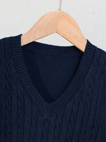 SHEIN Tween Boy Loose & Casual Twist Floral Knit Sweater Vest,In Fall/Winter