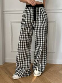 DAZY Pantalones de pijama rectos de mujer de corte holgado a cuadros
