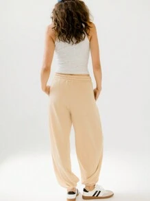 Aralina Relaxed Lightweight Jersey Cuffed Dance Drawcord Pants - Khaki - View 2