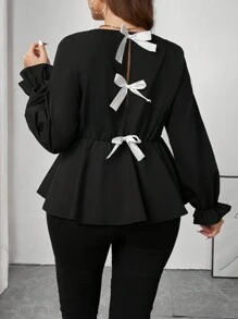 SHEIN Frenchy Plus Size Color Block Long Sleeve Casual Shirt, Everyday Wear
