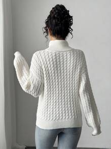 Firerie Elegant Casual Warm Beige High Neck Cable Knit Sweater, Autumn/Winter New Style