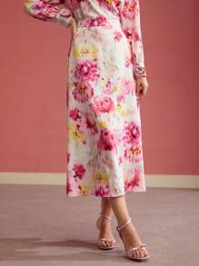 MOTF PREMIUM FLORAL PRINT FLOWY SKIRT,VALENTINE'S DAY,SPRING/SUMMER - Multicolor - View 8