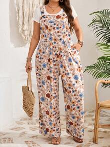 EMERY ROSE Große Größen Boho Lässig Jumpsuit mit Doppeltasche, minimalistisches Design, geeignet für täglichen Frühlingsoutfit Sommer Outfit für Frauen