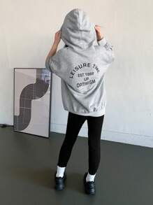 DAZY 2件套少女秋季套装，返校服装连帽衫 - 灰色 - 查看 2