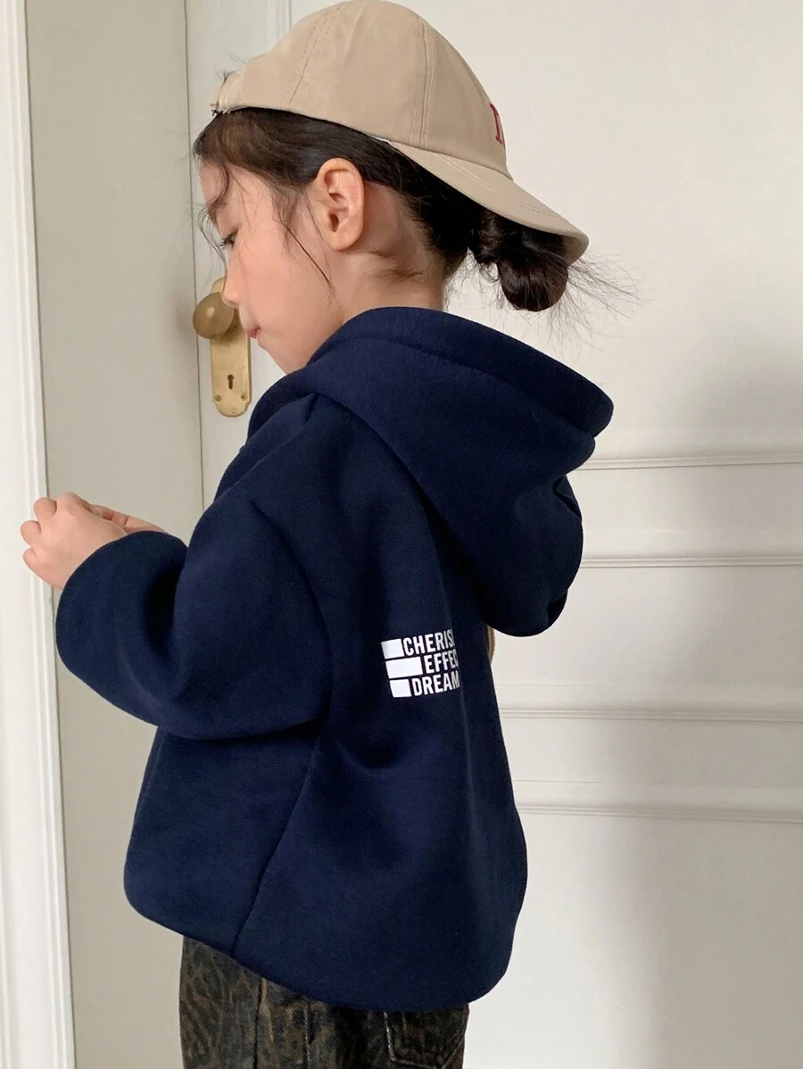 DAZY Young Girl Fall Clothes Young Girl Hooded Sweatshirt With Letter Print - Navy Blue - View 1