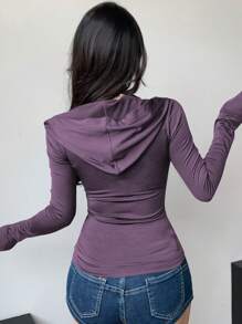DAZY New Spring Women's Slim Fit Long Sleeve Hoodie T-Shirt - Purple - View 2