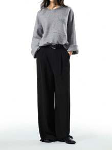 LYSMO 女士休闲宽松口袋针织毛衣，秋冬 - 灰色 - 查看 4