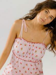 Aralina Printed Floral Pointelle Sleep Spaghetti Strap Cami Mini Slip Dress - Pink - View 6