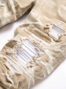 Manfinity LEGND Men's Distressed Slim-Fit Casual Denim Jeans With Pockets - Khaki - View 4