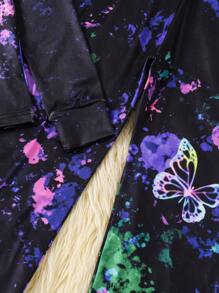 2 Pieces Teenage Girls Snug Fit Butterfly Glow-In-The-Dark Long Sleeve Sleepwear Set, Casual Pajamas