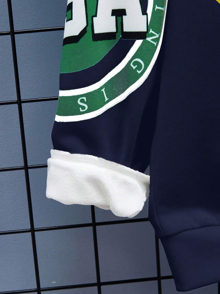 Tween Boys Casual Sports Graphic Print Crew Neck Pullover Knit Sweatshirt - Navy Blue - View 5