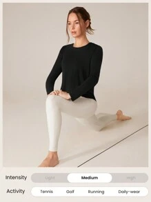 GLOWMODE Quick-Dry Power Energy Loose Fit High-Low Power Tee Low Impact Yoga Pilates Daily - Black - View 6