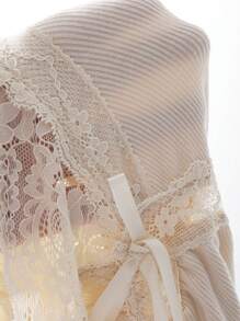 DAZY Lace Patchwork Surplice Front Ruffle Sleeve Nightgown Pajama - Apricot - View 9