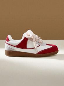 CUCCOO EASI Tenis deportivos casuales de mujer con parches simples - Rojo y blanco - Ver 9