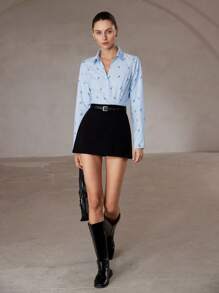 Aveloria Modichic Damen Klassisches gestreiftes Blümchen Kragen Langarm Hemd, Frühjahrs-Bekleidung