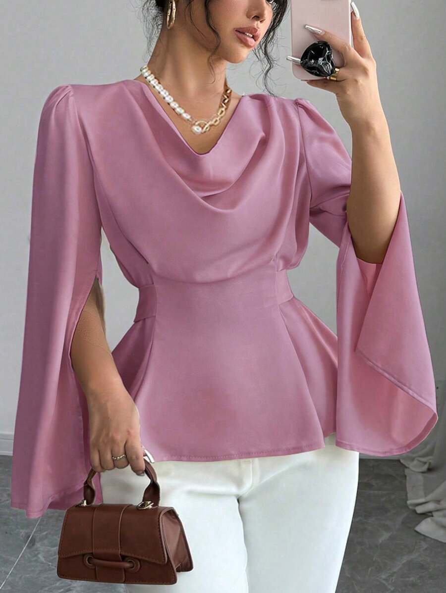 SHEIN Unity Bluză decoltată cu drapaj elegantă cu talie cu legături mari