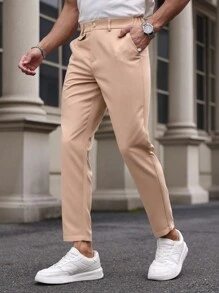 Manfinity Mode Men's Front Button Pocket Simple Casual Long Pants - Baby Pink - View 3
