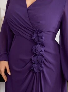 Modelyn Plus Size Solid Color Elegant Casual Everyday Dress - Purple - View 5