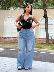 Solflare Plus Size Retro Tie-Dye Spaghetti Strap Camisole Top, Summer - Black - View 4