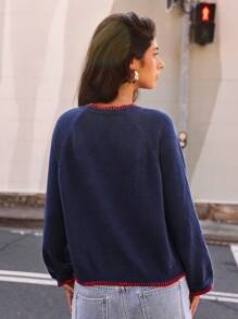 Forever 21 Winter New Round Neck Contrast Color Jacquard Lobster Pattern Casual Versatile Sweater Long Sleeve Tops Sweater New Years Women Outfit Y2k Clothes