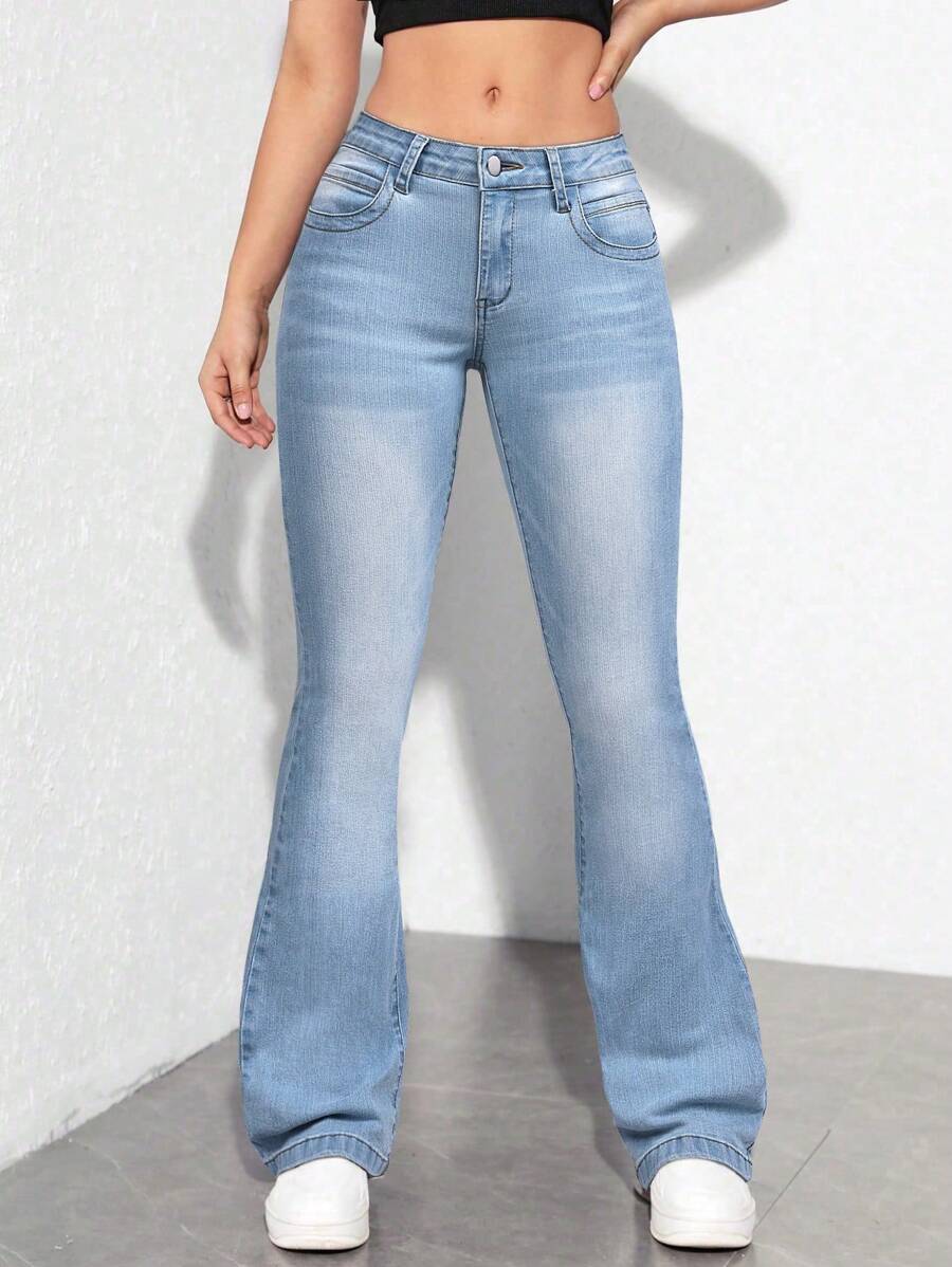 Jeanoix Enkel jeans med knappficka framtill för kvinnor, vardagskläder - Ljustvätt - Visa 1