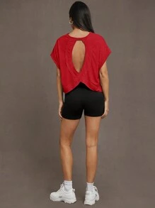 SHEIN Essnce Women Round Neck Plain Backless Casual Daily Spring And Summer Short-Sleeved T-Shirt