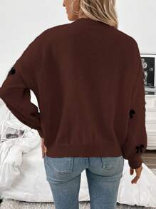 SHEIN Unity Sweater Pullover Kasual Motif Pita Lucu dan Modis Warna Cokelat Tua untuk Musim Gugur/Dingin 2023, Cocok untuk Tahun Baru, Sekolah, dan Musim Gugur, Cocok untuk Blogger Eropa & Amerika. - Rust Brown - View 2