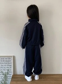 Dazy Kids Bộ 2 áo chui đầu tối giản giản dị cho bé gái và quần - Màu xanh hải quân - Xem 5