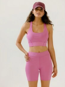 Aralina Leisurewear 热粉色修身短款背心和骑行短裤套装 - 粉色 - 查看 5