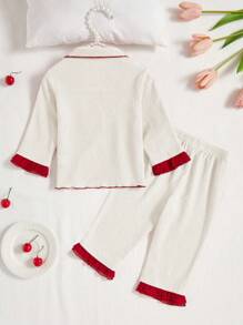 Baby Girl 2pcs/Set Casual Cherry Embroidered Long Sleeve Pajama Set