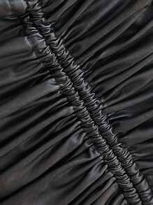 Maweii Plus Size Women's Solid Color PU Leather Drawstring Slit Hem Sexy Skirt - Black - View 8