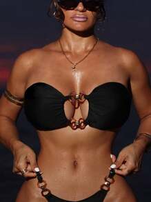 Swim SXY Women Beach Tank Top With Adjustable Shoulder Straps, Hollow Design, Amber Buckle, Padded For Summer Beach Vacation