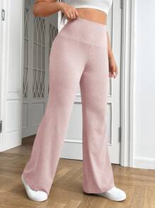 SHEIN EZwear Plus Size High Waist Flared Casual Pants, Daily Comfortable Wear