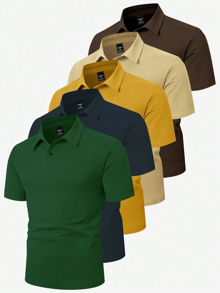 Manfinity Mode Men's Solid Color Front Button Short Sleeve Casual Polo Shirt - Multicolor - View 1