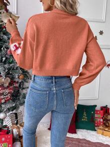 Chiquease Chaqueta de suéter holgada con bordado de muñeco de nieve navideño informal y ribete de piel sintética, de y cálida para otoño/invierno
