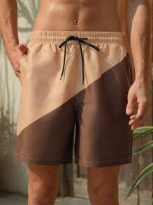 Manfinity Swimmode Boyfriend Men's Contrast Color Drawstring Waist Loose Beach Shorts