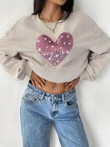 Women's Fashionable Elegant Casual Sequin Embroidered Glitter Sweatshirt