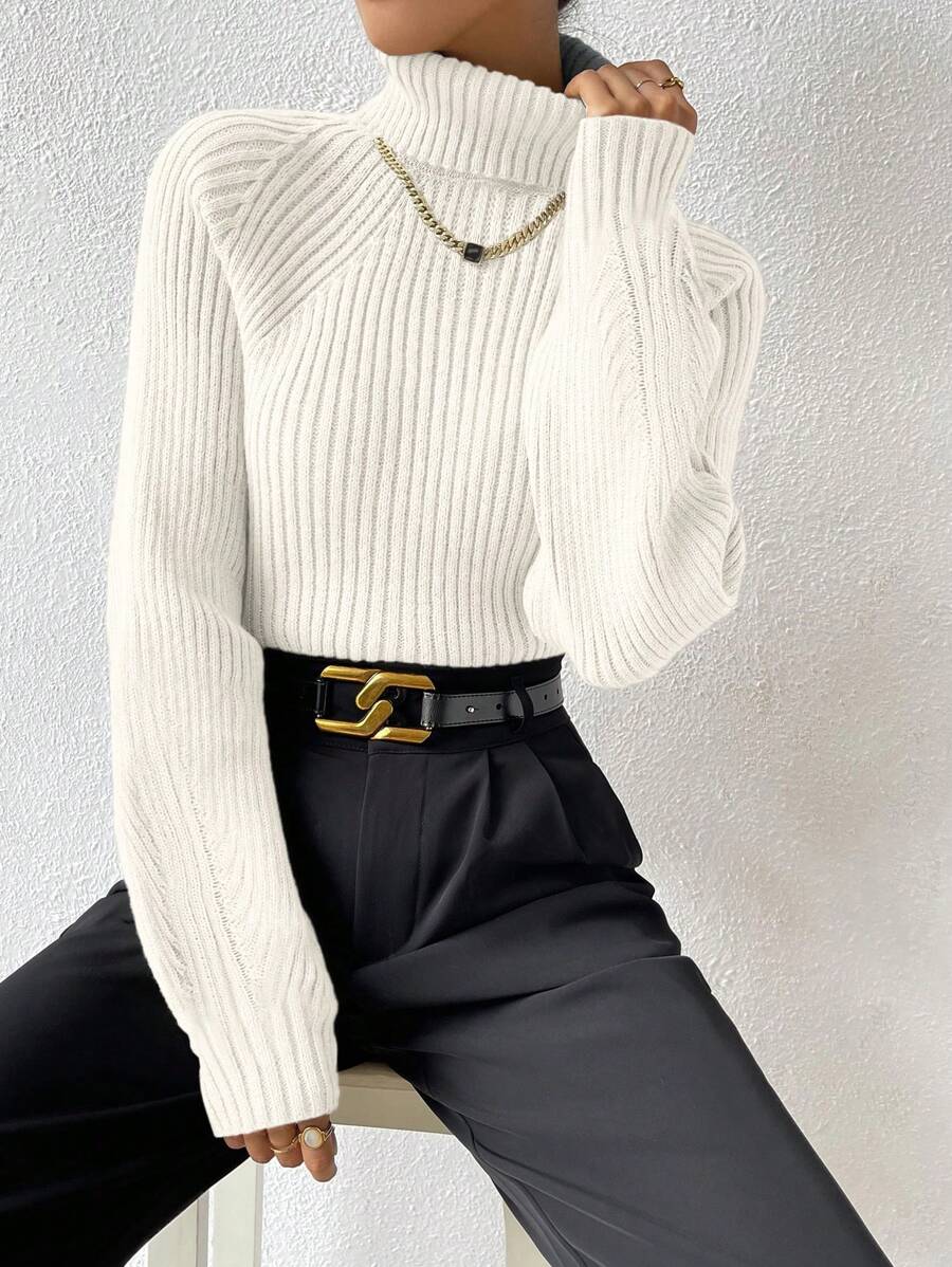 Chiquease New Fashion High Neck Elegant Stylish Design Ladies Sweater Knit Pullover Fall Winter Sweater - Beige - View 1