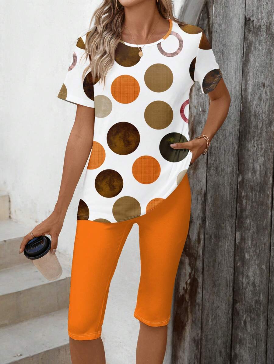 EMERY ROSE 2pcs Summer Casual Polka Dot Pattern Sets For Women - Multicolor - View 1