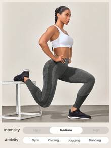 GLOWMODE 无缝收腹提臀格子透气紧身裤 中等强度健身慢跑健身房训练 - 灰色 - 查看 8